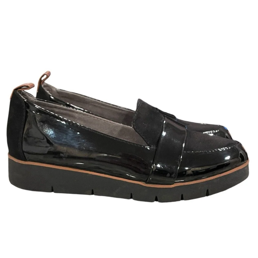 Dr. Scholls Womens 6.5M Webster Loafer Black Patent Microfiber Slip On Comfort